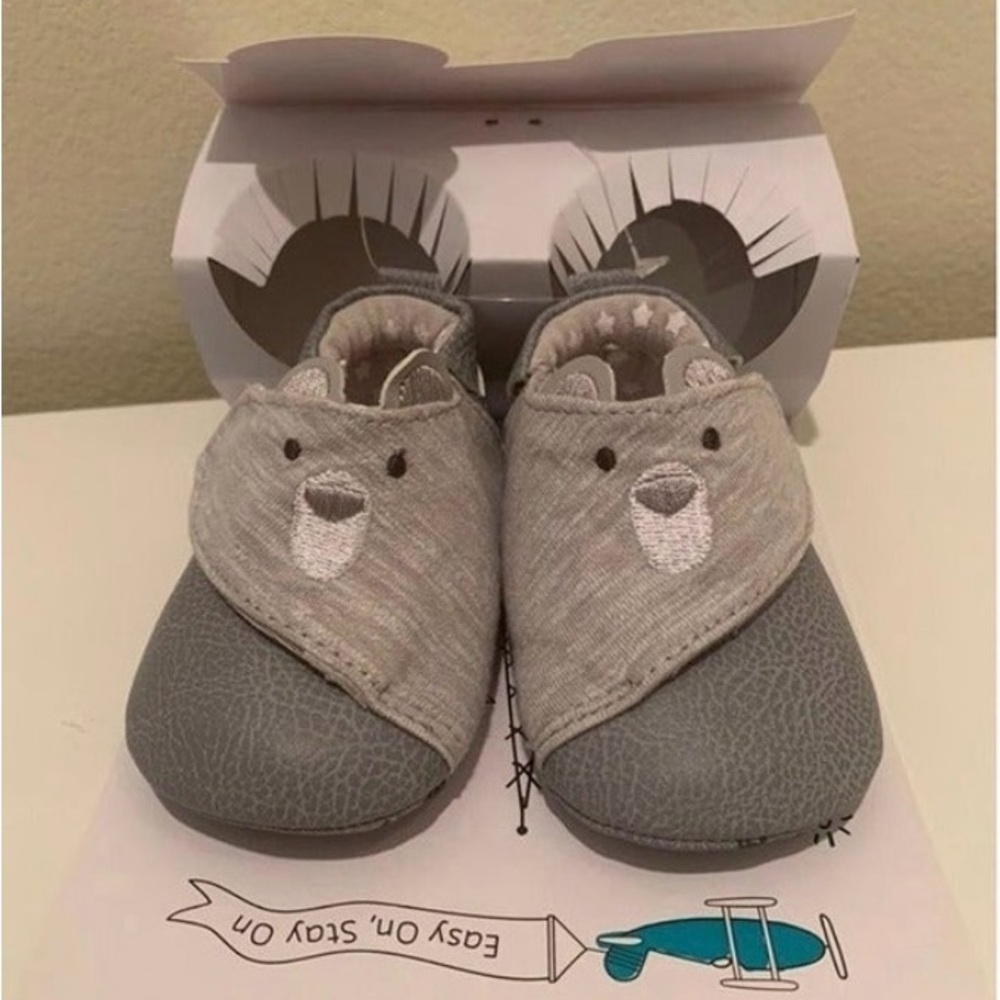 Robeez Gray Quilted Slippers with Animal Faces